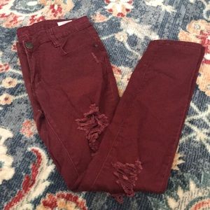 Machine Burgundy Distressed Jeans
